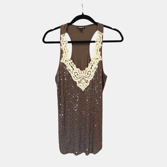 Vintage Express Coquette Tank Lace & Sequins Early 2000s Sz M - Picture 1 of 7